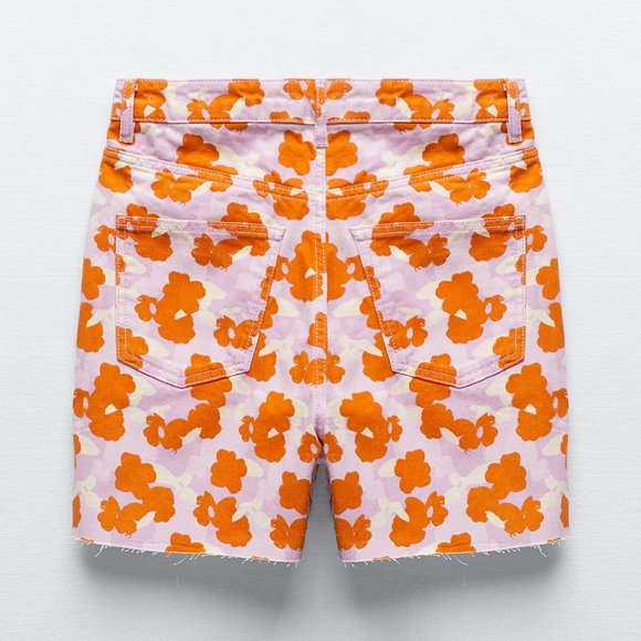 NEW! ZARA Signature Denim The 90's Short in Poppy Flower print ,Size 4 (EU 36) - Picture 7 of 16